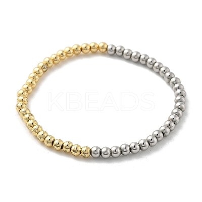 Brass Round Beaded Stretch Bracelets for Women LS-BJEW-S159-02C-PG-1