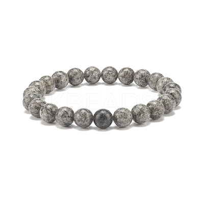 Natural Sesame Jasper/Kiwi Jasper Round Beaded Stretch Bracelet BJEW-JB07873-02-1