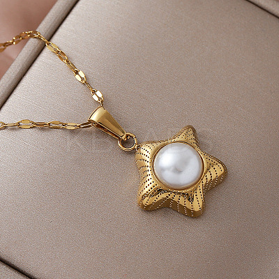 Vintage 304 Stainless Steel Ocean Starfish Pendant Necklaces with Imitation Pearl for Women EC5636-1