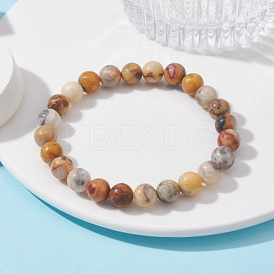 Natural Crazy Agate Round Beaded Stretch Bracelets BJEW-TA00410-03-1