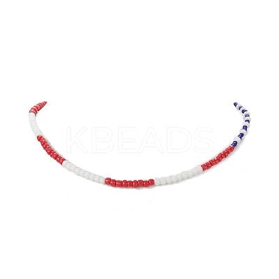 Independence Day Glass Beaded Necklace with 304 Stainless Steel Clasp for Women NJEW-TA00064-1