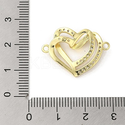 Rack Plating Brass Micro Pave Clear Cubic Zirconia Double Heart Connector Charms KK-C052-41B-G-1