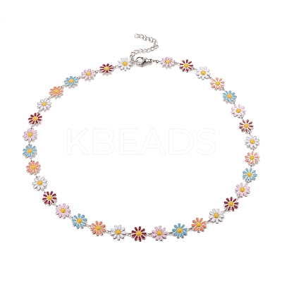 Enamel Daisy Link Chain Necklace NJEW-P220-01P-03-1