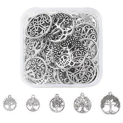 50Pcs 5 Styles Tibetan Style Alloy Pendants TIBE-YW0001-35-1