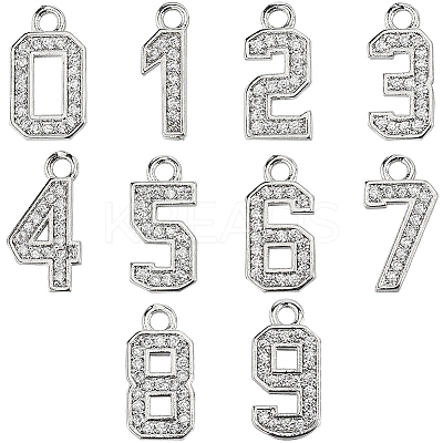 20Pcs 10 Styles Brass Micro Pave Clear Cubic Zirconia Pendants ZIRC-SC0001-31-1