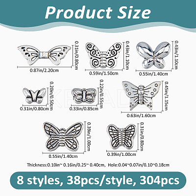 304Pcs 8 Styles Tibetan Style Alloy Beads FIND-FH0017-50-1