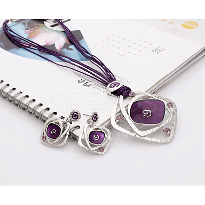 Rhombus Alloy Enamel Stud Earrings & Pendant Necklaces Sets FS-WGC3B96-01-1