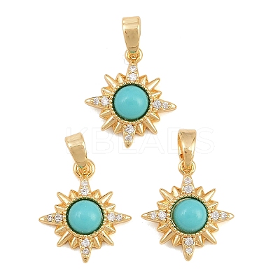 Brass Micro Pave Clear Cubic Zirconia with Synthetic Turquoise Charms KK-CBA2DE6-10G-02-1