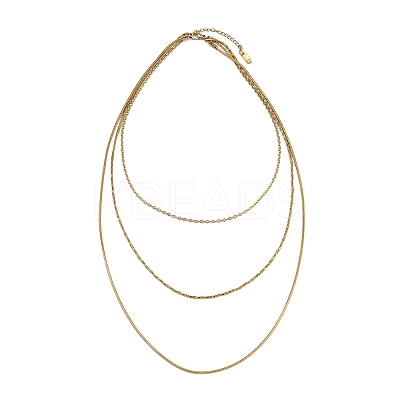304 Stainless Steel Snake Chain 3 Layer Necklaces for Women NJEW-A057-02D-G-1