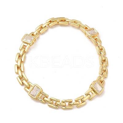 Glass Rectangle Link Chain Bracelet with Panther Chains BJEW-I309-01-1
