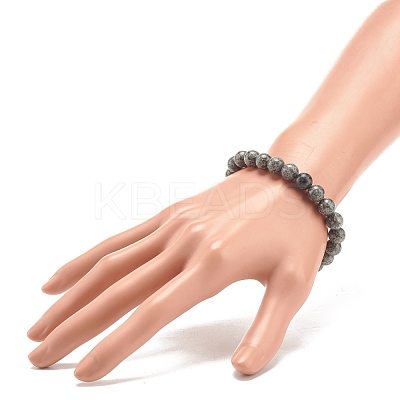 Natural Sesame Jasper/Kiwi Jasper Round Beaded Stretch Bracelet BJEW-JB07873-02-1