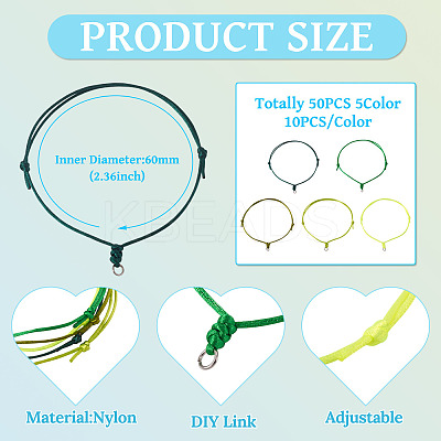 50Pcs 5 Colors Nylon Cord Bracelet Making BJEW-TA00671-1