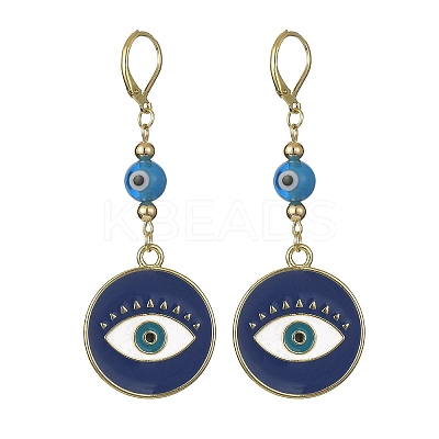 Alloy Enamel Flat Round Dangle Leverback Earrings with Brass Pins EJEW-JE05383-1