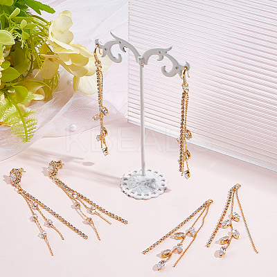 8Pcs 2 Styles Brass Micro Pave Clear Cubic Zirconia Tassel Chains Big Pendants KK-BBC0020-75-1
