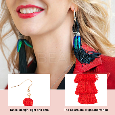 6 Pairs 6 Colors Bohemian Polyester Long Tassel Dangle Earrings with Iron Pins for Women EJEW-AN0003-97-1