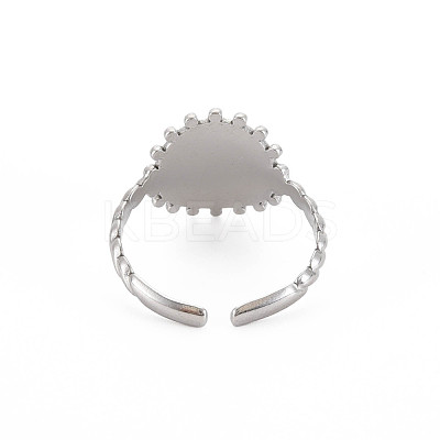 Non-Tarnish 304 Stainless Steel Flat Round with Initial Letter Open Cuff Ring for Men Women RJEW-S405-246P-N-1