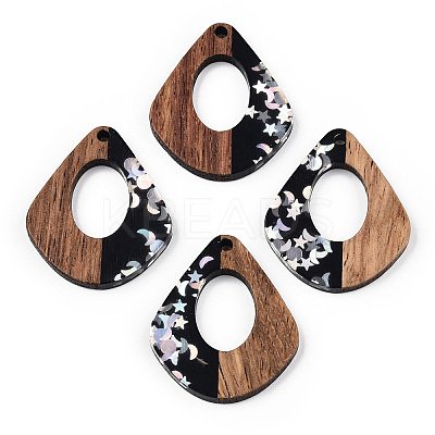 Opaque Resin & Walnut Wood Pendants RESI-N039-57C-1