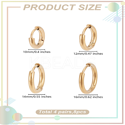 8Pcs 4 Styles 304 Stainless Steel Hoop Earrings for Women EJEW-LP0001-34G-1