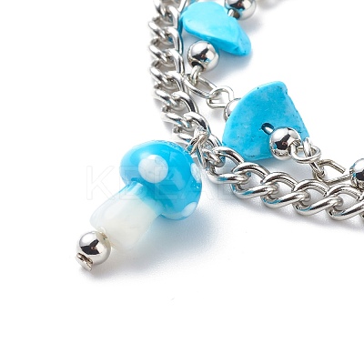 Synthetic Turquoise(Dyed) Chips Beaded Double Line Multi-strand Bracelet BJEW-JB08669-1