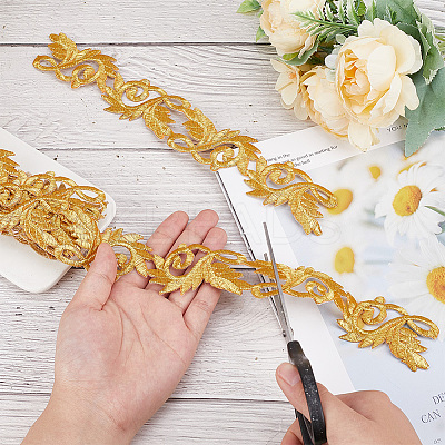 3.8M Ethnic Style Iron on/Sew on Embroidery Flower Polyester Lace Trim Ribbon OCOR-WH0070-121B-1
