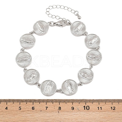 Flat Round with Virgin Mary Brass Link Chain for Women BJEW-K248-06B-P-1