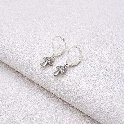 Clear Cubic Zirconia Mushroom Dangle Leverback Earrings EJEW-SW00011-25-1