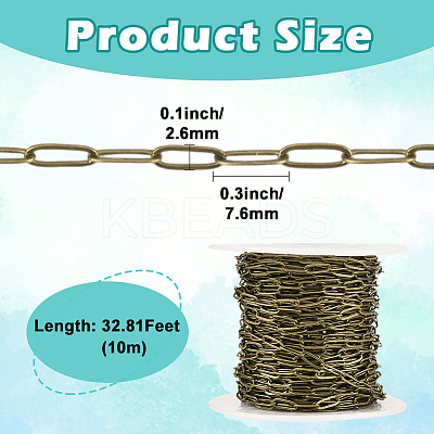 10M Brass Paperclip Chains CHC-SP0001-08B-AB-1