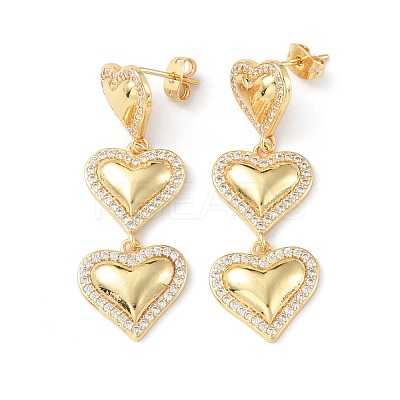 Clear Cubic Zirconia Heart Dangle Stud Earrings EJEW-P227-01G-1