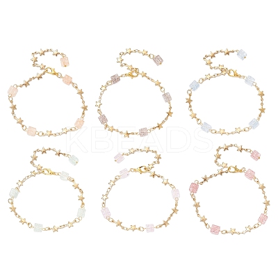 6Pcs 6 Colors 304 Stainless Steel Star Link Bracelets for Women BJEW-JB12385-1