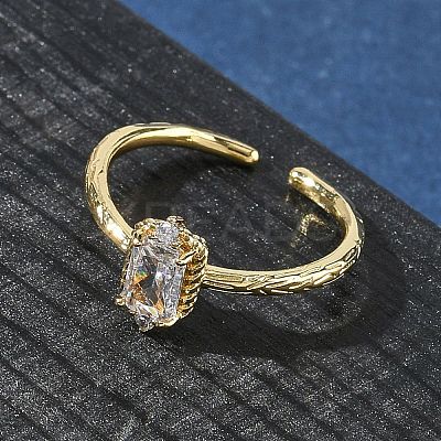 Rectangle Brass Micro Pave Cubic Zirconia Cuff Rings RJEW-Z111-04G-09-1