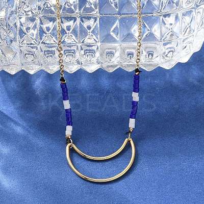 304 Stainless Steel & Blue Glass Beads Pendant Necklaces for Women NJEW-A045-26A-G-1