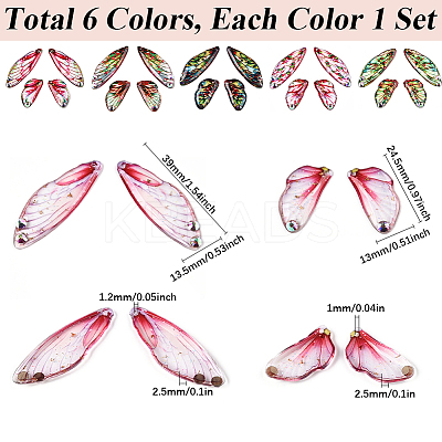 6 Sets 6 Colors Epoxy Resin Butterfly Wing Pendants FIND-SC0014-13-1