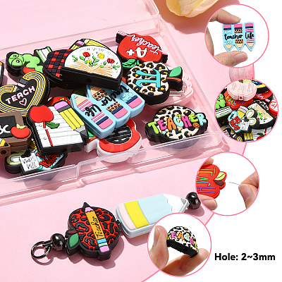 20Pcs 20 Styles Study/Teacher's Day Theme Food Grade Silicone Focal Beads SIL-CJ0001-41-1