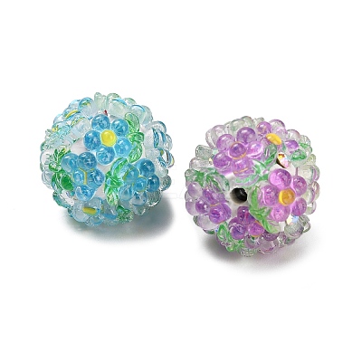 Flower with Round Polymer Clay Rhinestone Beads RESI-Z045-08-1