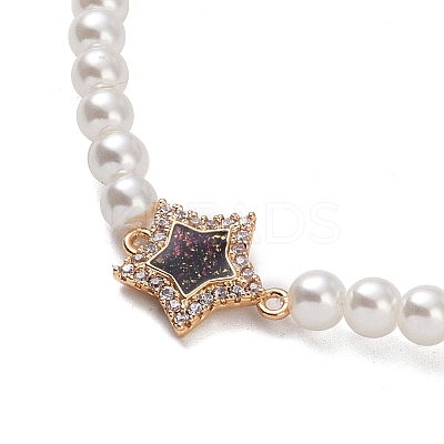 Brass Pave Clear Cubic Zirconia Star Link Chain Bracelets BJEW-M321-01C-1