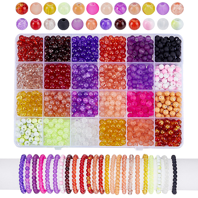 1200Pcs 24 Styles Glass Beads GLAD-PH0001-08-1