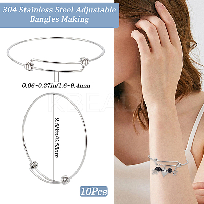 10Pcs Adjustable 304 Stainless Steel Bangles Making  MAK-BBC0001-16-1