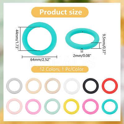 12Pcs 12 Colors Ring Silicone Beads SIL-PH0001-21-1