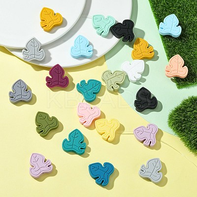 32Pcs 16 Colors Leaf Food Grade Eco-Friendly Silicone Focal Beadss SIL-CJ0002-19-1