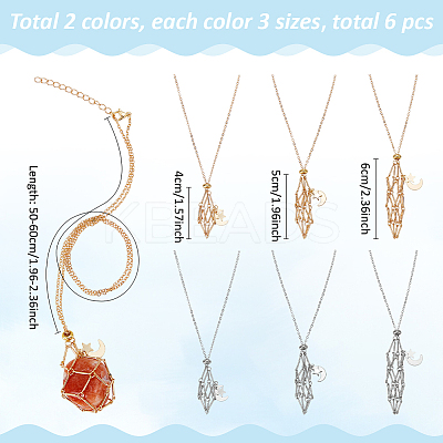 6Pcs 2 Colors Brass Chain Macrame Pouch Necklaces Making NJEW-WR00004-1