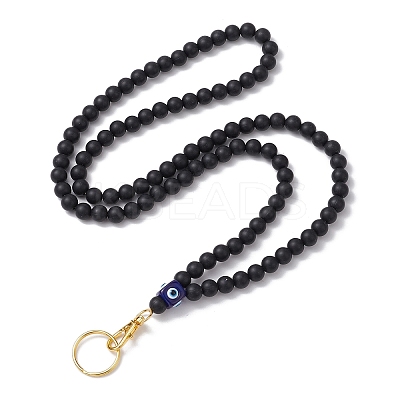 Round Silicone & Resin Evil Eye Beads Name Card Necklace Lanyard NJEW-JN05095-01-1