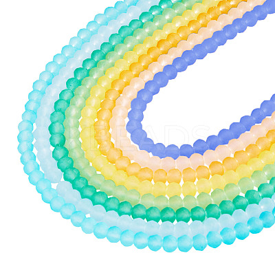 8Strands 8 Colors Baking Paint Frosted Glass Bead Strands FGLA-TA0001-05-1