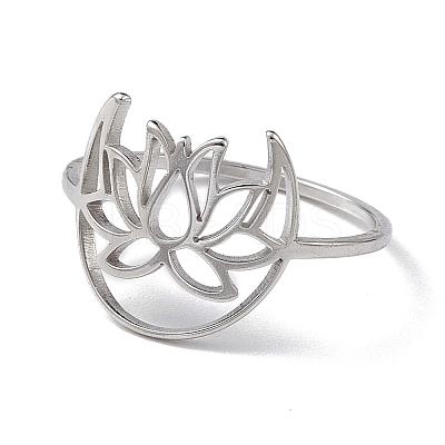 Non-Tarnish Hollow Out Lotus 304 Stainless Steel Finger Ring for Women RJEW-E073-06P-1