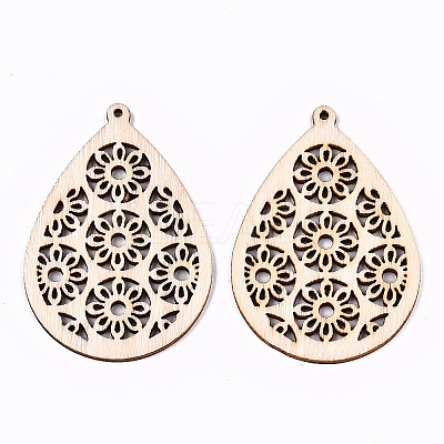 Undyed Natural Hollow Wooden Big Pendants X-WOOD-N007-114-1