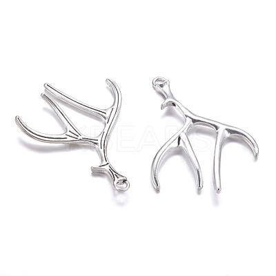 Tibetan Style Alloy Deer Antler Pendants X-TIBEP-S261-AS-LF-1