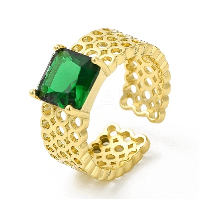 Glass Square Open Cuff Ring RJEW-H120-11G-1