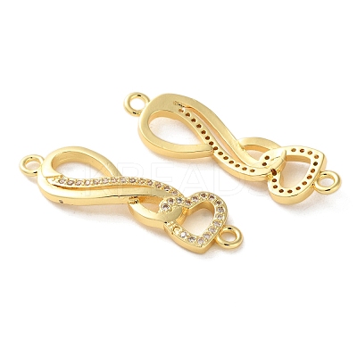 Rack Plating Brass Clear Cubic Zirconia Infinity Heart Connector Charms KK-C084-13A-G-1
