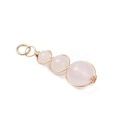 Natural Rose Quartz Round Beaded Pendants PALLOY-JF04700-01-1