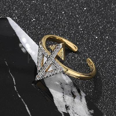 Brass Micro Pave Clear Cubic Zirconia Cuff Finger Rings for Women RJEW-U033-05GP-1