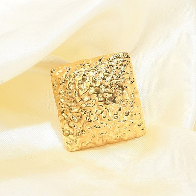 Textured Square 304 Stainless Steel Open Cuff Rings for Women RJEW-U039-04G-1